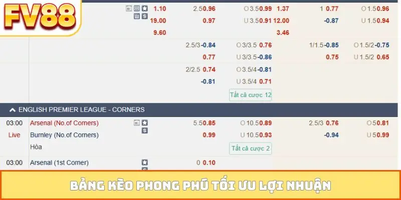 Bảng kèo phong phú tối ưu lợi nhuận