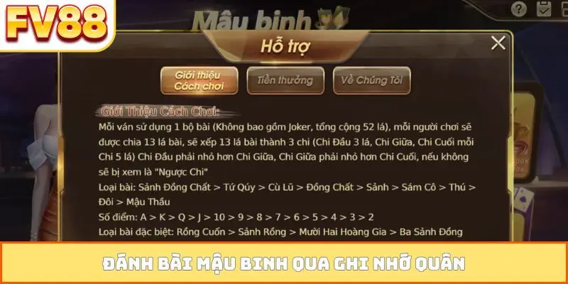 Đánh bài mậu binh qua ghi nhớ quân