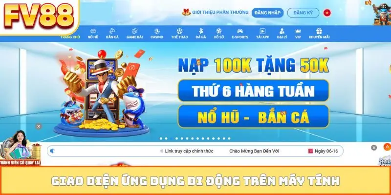 Giao diện ứng dụng di động trên máy tính